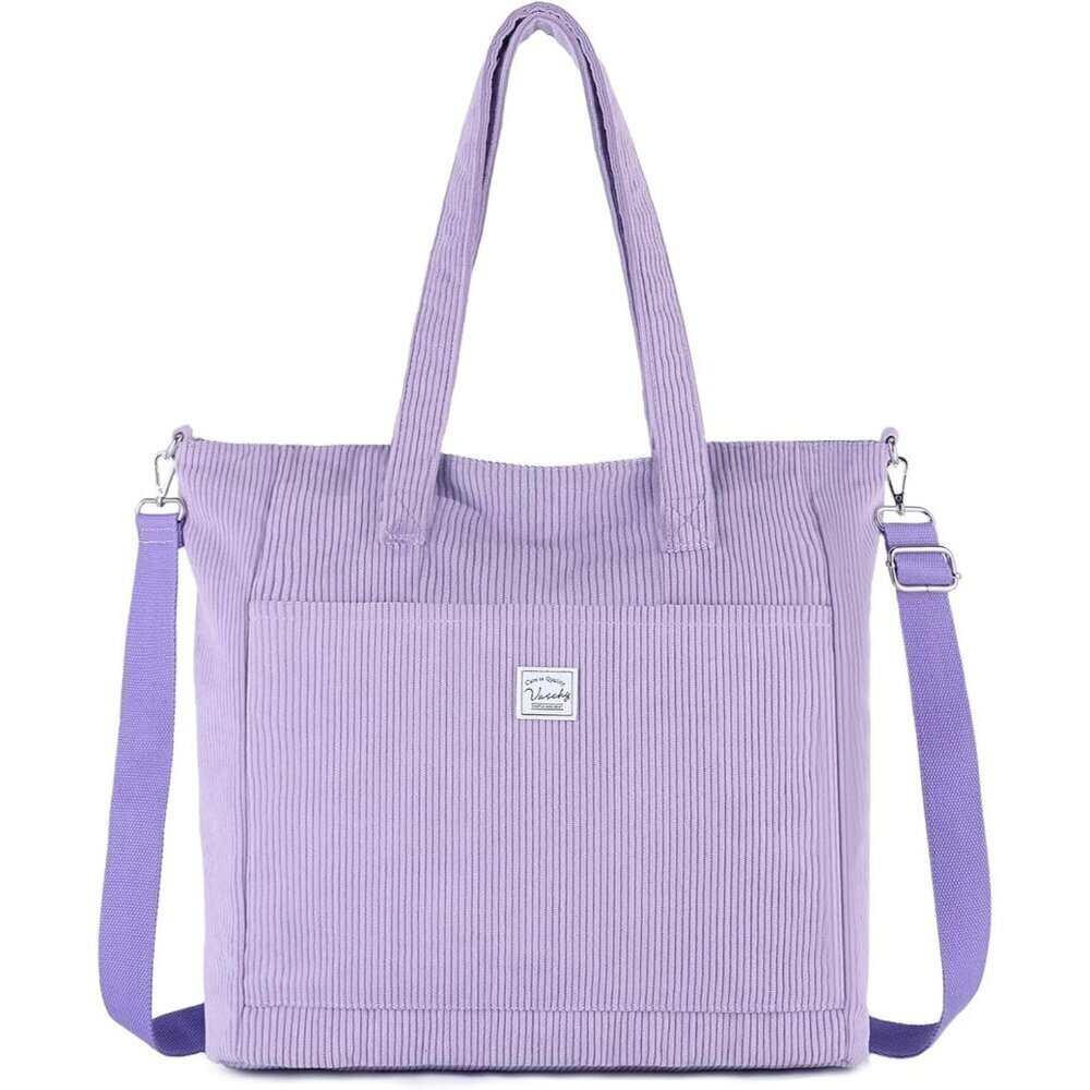 Vaschy Corduroy Tote Bag for Women, Lightweight Large Work Hobo Shoulder Bag